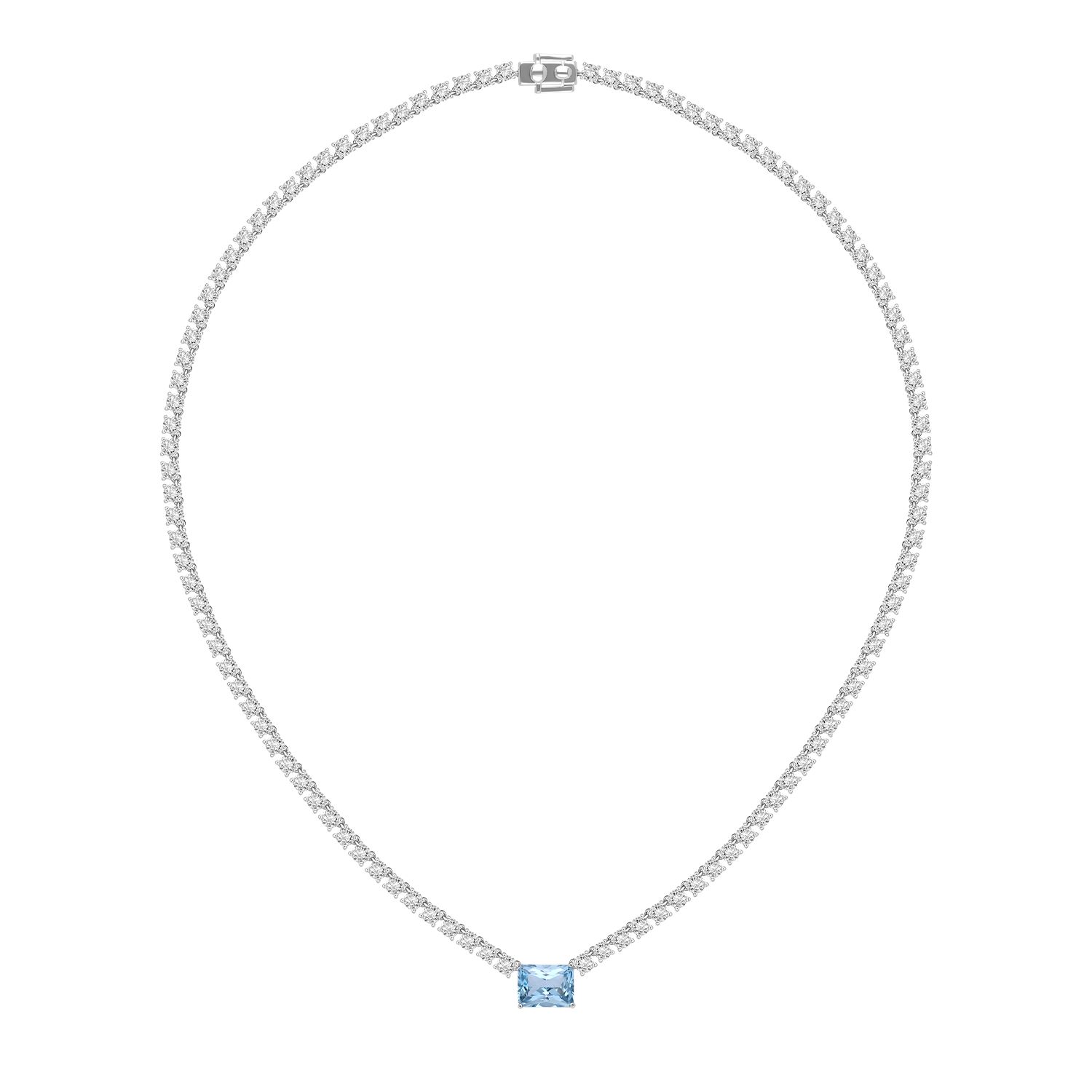 Merii Silver Rhodium Plated Eternity Tennis Necklace with Synthetic Aquamarine Decorum Collection ราคา 18,900 บาท*ส่งฟรี