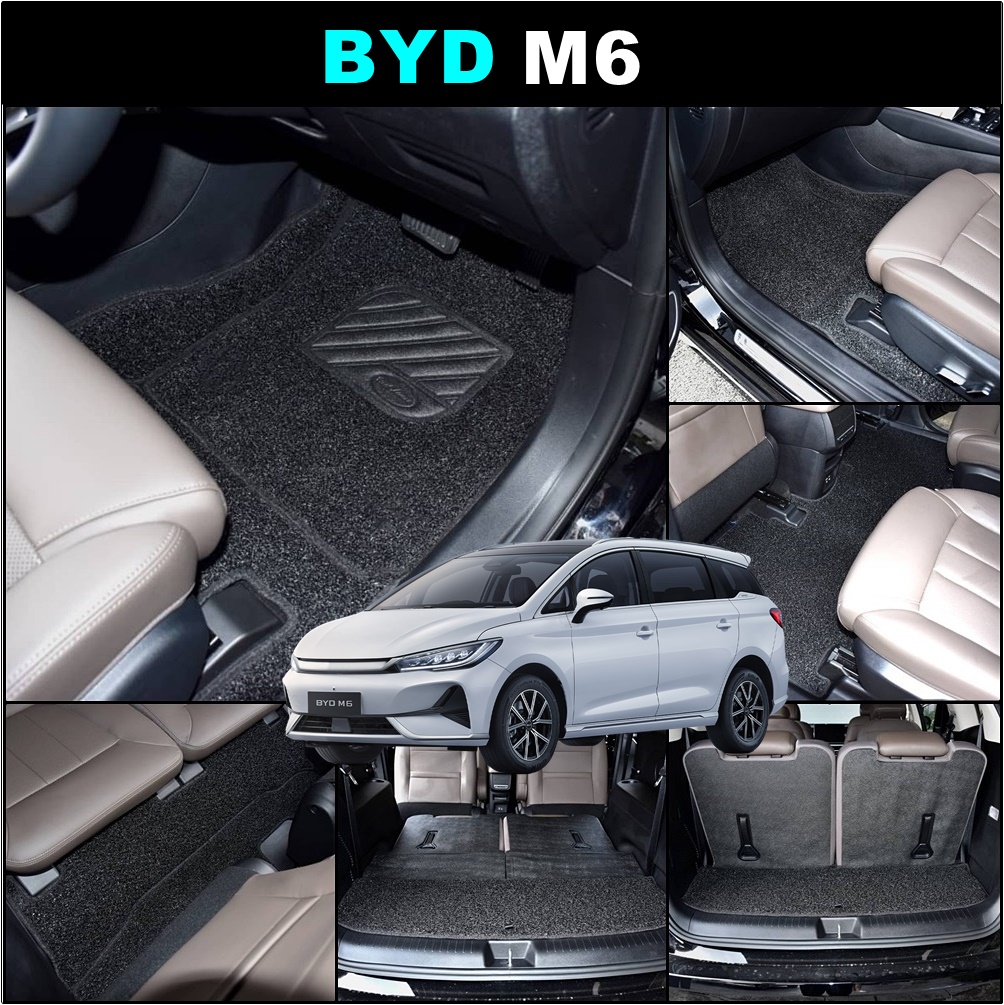 พรมปูพื้นรถยนต์ ผ้ายางปูพื้นเข้ารูปกันลื่นดักฝุ่น Carmatsoft BYD M6 2024 พรมปูพื้นรถไวนิล DIY M 6 เต็มตัว