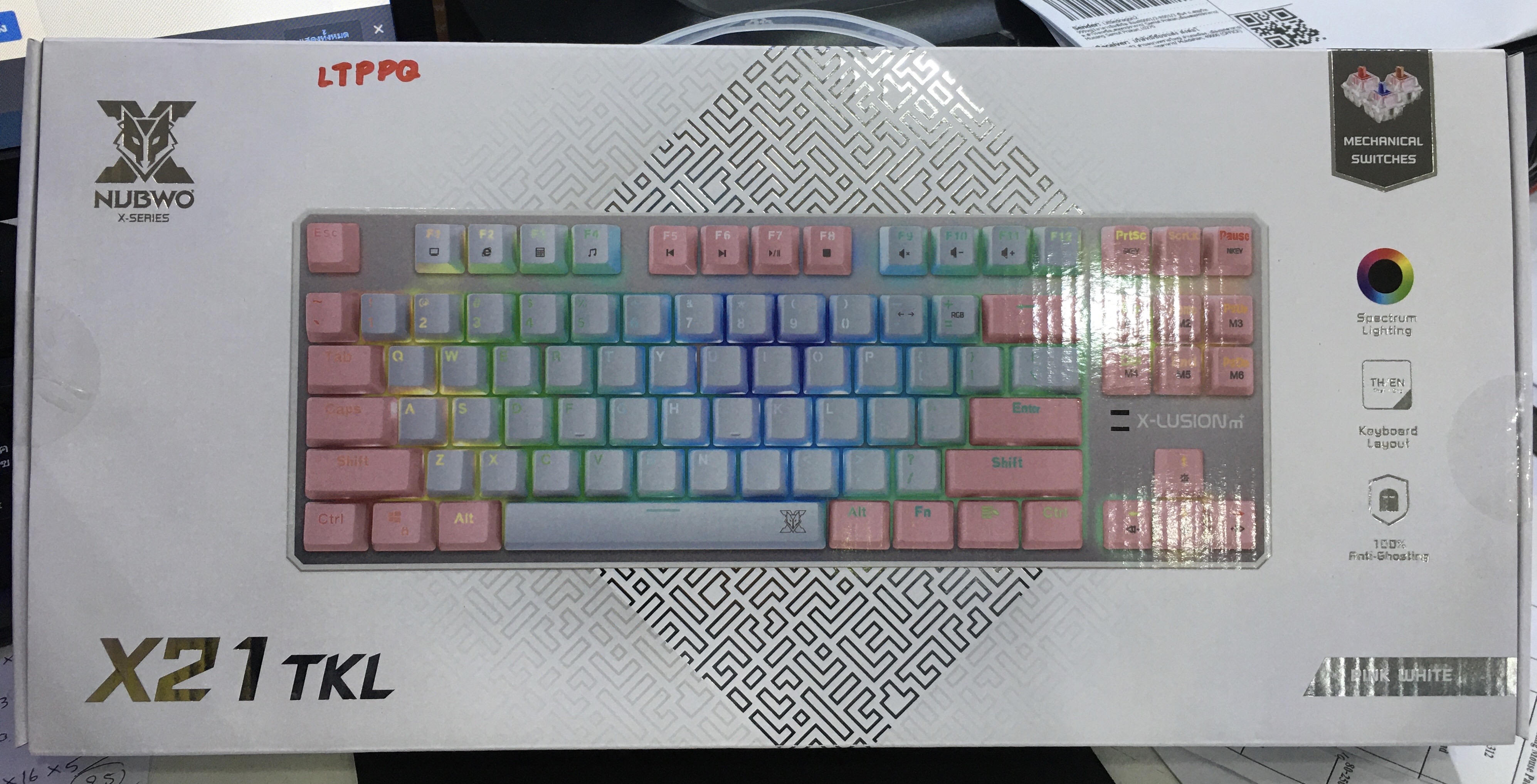 ขายดี! KEYBOARD NUBWO X-LUTION X21 TKL WHITE RGB LED Blue Switches