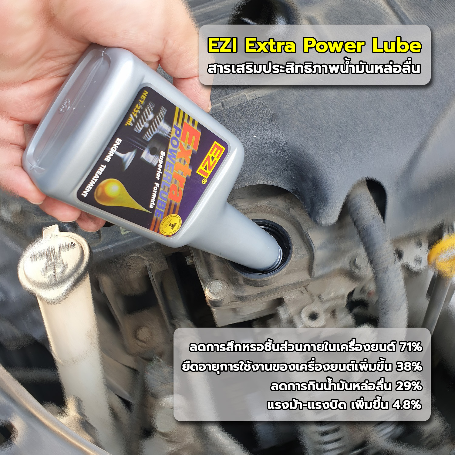 ข้อมูลเกี่ยวกับ EZI Extra Power Lube® 237ml สารเสริมประสิทธิภาพน้ำมันหล่อลื่นลดการสึกหรอเครื่องยนต์