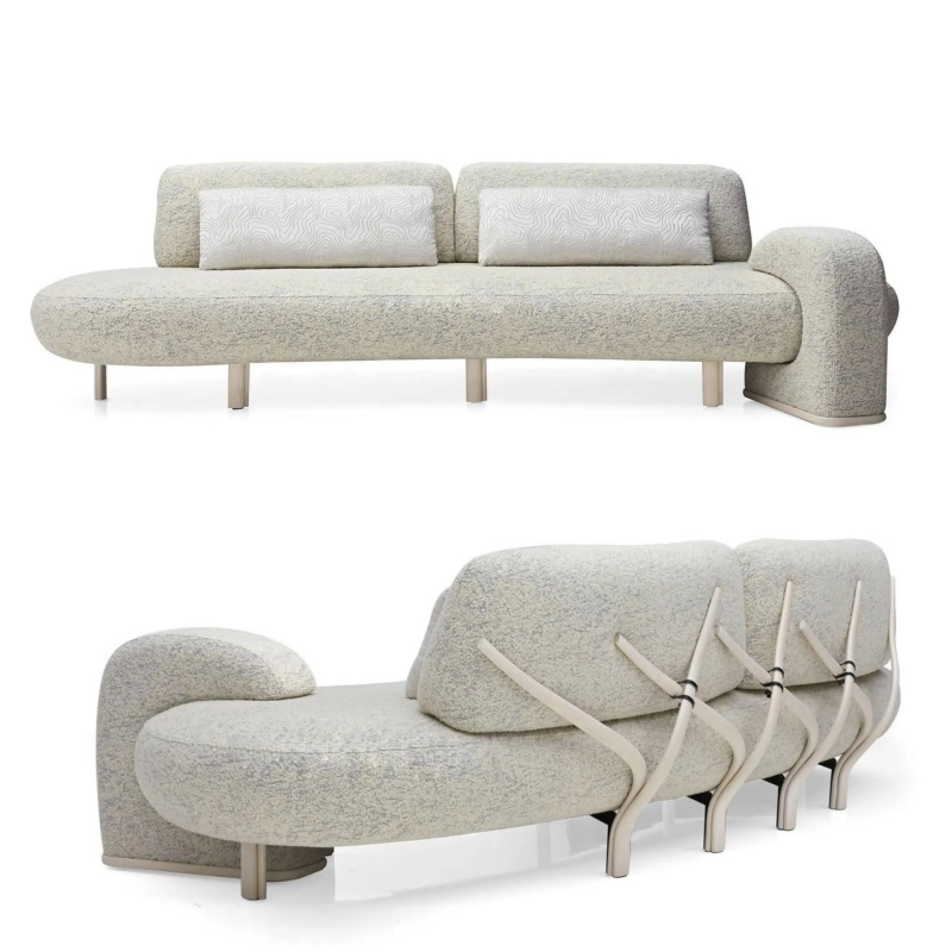 Bunise Modern Design Sofa D007, Minimalist Curved Sofa, Genuine Wooden Legs, Luxurious Nordic Style. Premium Soft-Touch Fabric Upholstery Water-Drop Shaped Living Room Furniture Set Designed with a Beautiful Structure on the Back, for Living Rooms and Con