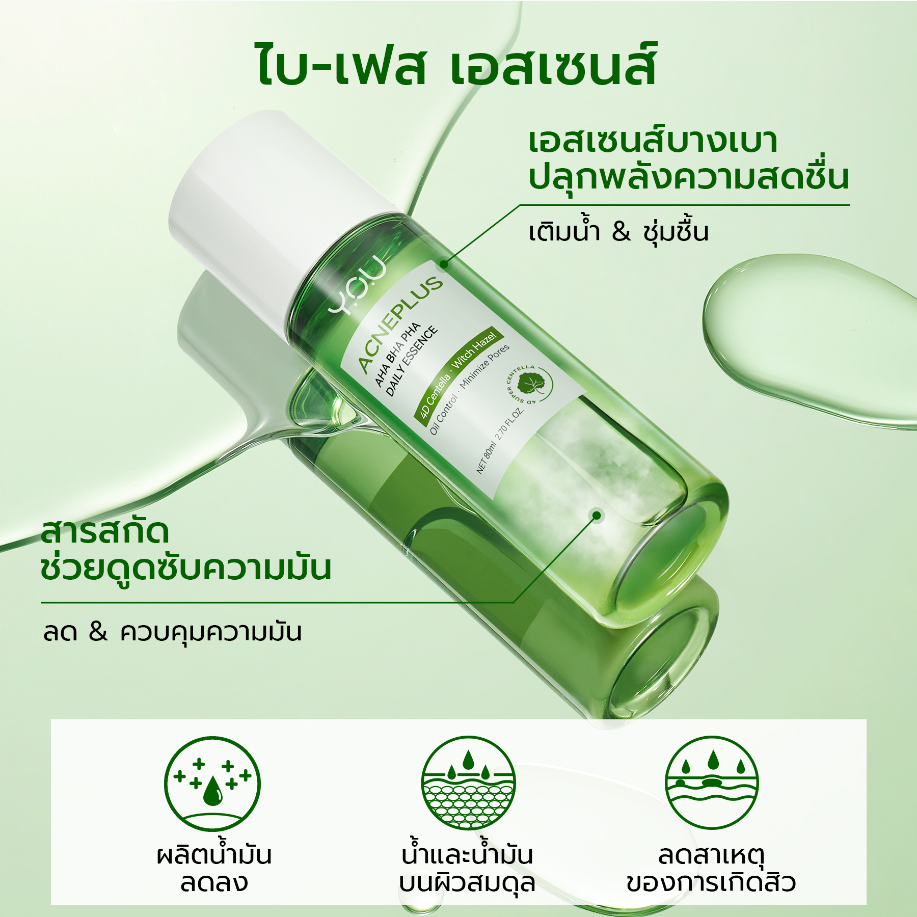 YOU AcnePlus AHA BHA PHA Daily Essence ดูดซับความมันส่วนเกิน กระชับรูขุมขน ขจัดสิวเพื่อผิวแลดูสุขภาพดี 2773eee6e6c009b1825c31d352e6709d