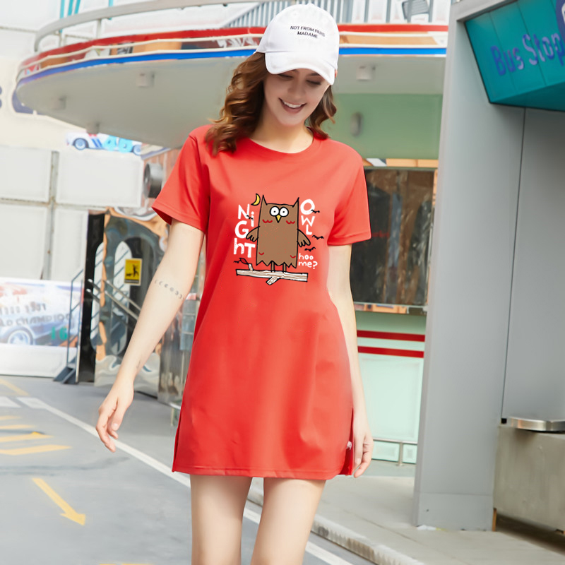 Fashion Shop Stoer เสื้อผ้าผู้หญิงแฟชั่นสไตล์เกาหลีสวยเก๋น่ารัก เสื้อยืดเเขนสั้น เสื้อยืดคอกลมทรงยาว Q0093