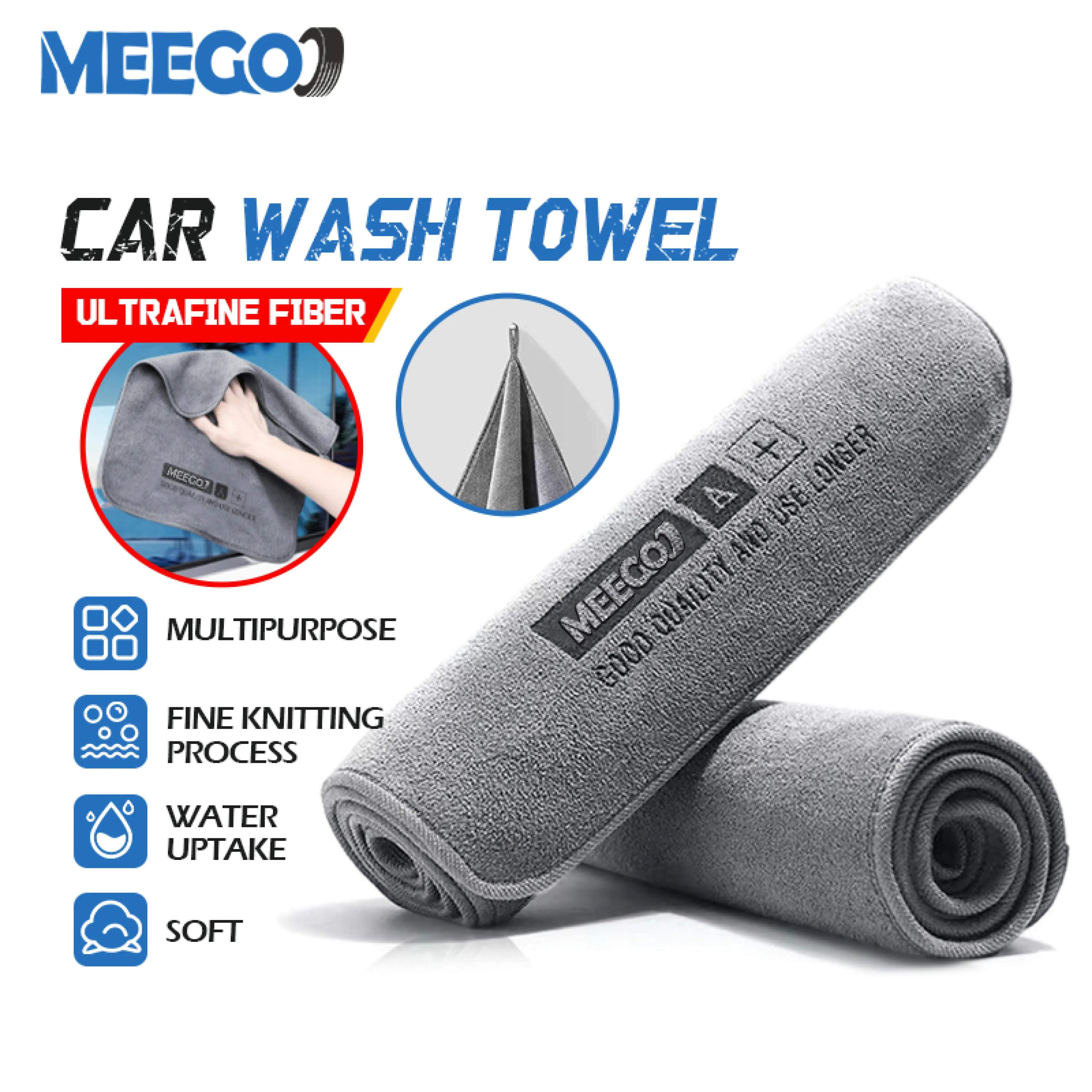 MeeGoo Car Cleaning Cloth, Microfiber Cleaning Cloth, Soft and highly absorbent, easy to wash and maintain. Available in 4 sizes.