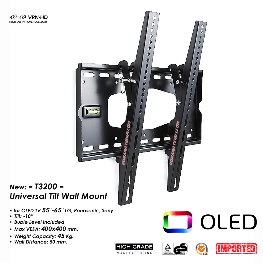 All New T3200 ขาแขวนทีวี สำหรับ OLED TV ขนาด 55"- 65" Panasonic, LG, Sony ปรับก้มหน้าจอได้ -10°, Max VESA 400x400(mm), Weight Capacity 45 Kg. ราคา 1,290 บาท*ส่งฟรี