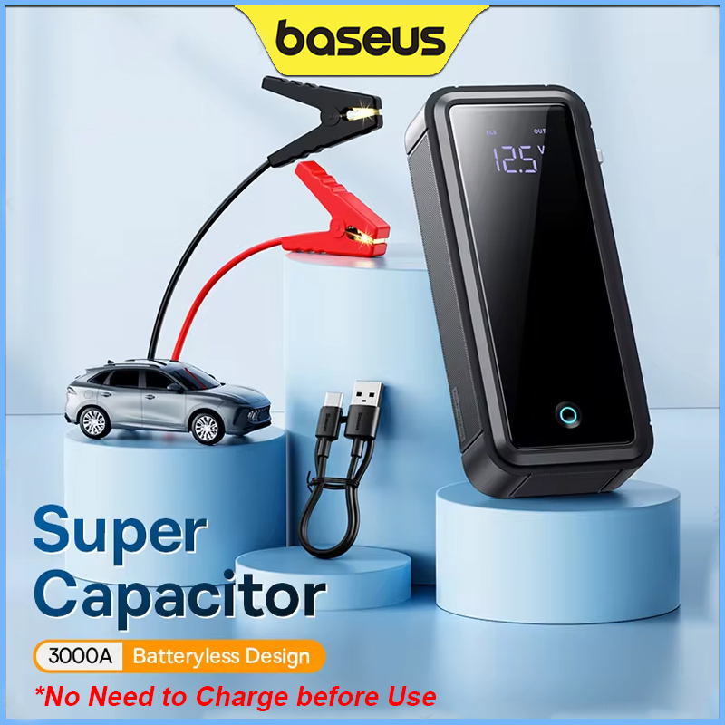 Baseus Car Jump Starter ไฟฉุกเฉินสำหรับรถยนต์ Super Capacitor 3000A ตัวเก็บประจุซุปเปอร์ Car Booster Device Charger Battery Portable Car Starting For Emergency Device ราคา 3,775 บาท*ส่งฟรี