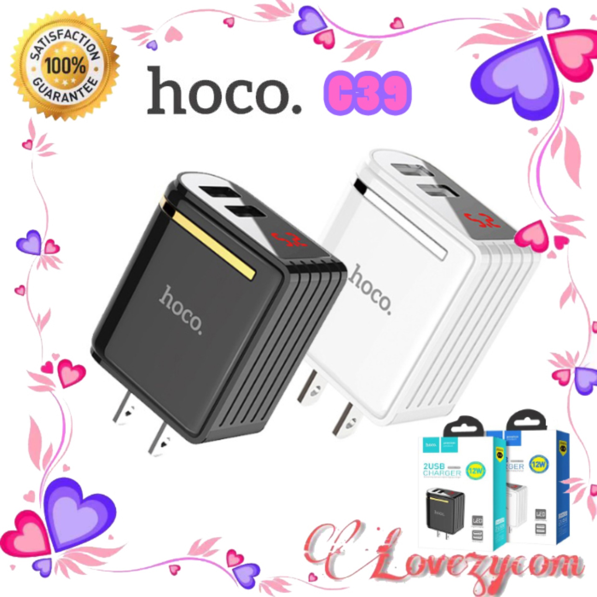HOCO C39 Adapter 2 port 2.4A 12W with LED display ของแท้ 100%
