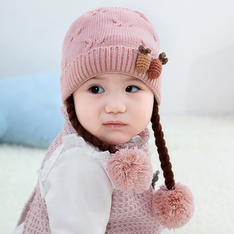 ไหมพรมเด็กหมวกเด็กเด็กหญิงทารกฤดูหนาวโครเชต์ถักหมวกถัก Hairball หมวก1111
