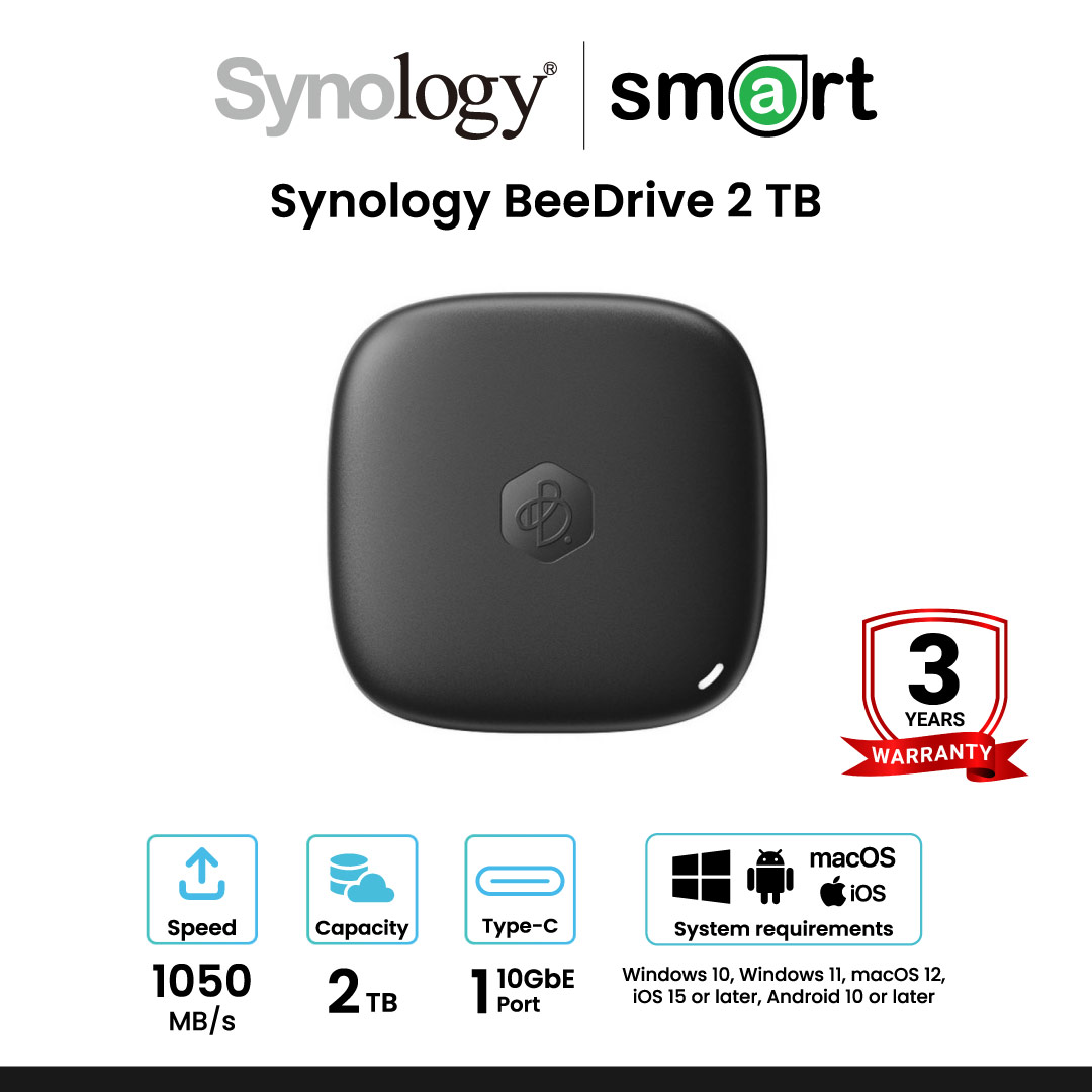 Synology BeeDrive BDS70-2T - 2TB Personal backup hub , Built-in SSD and USB 3.2 Gen 2 (10Gbps) Type-C interface ราคา 16,590 บาท*ส่งฟรี