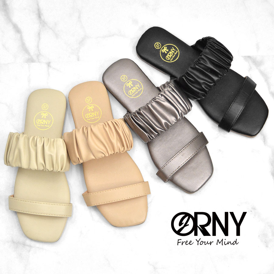 มุมมองเพิ่มเติมของสินค้า ของแท้ 💯 ORNY(ออร์นี่) ® รองเท้าบาร์บี้ รองเท้าแตะ2ตอน รองเท้าแตะนุ่มหนังย่น ทรงน่ารักมาก รุ่น OY298