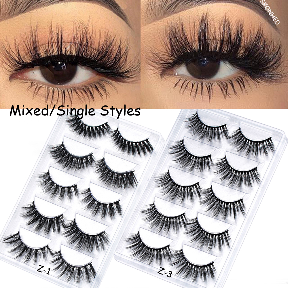 XUEWAN SKONHED 5คู่แต่งหน้า Wispy Flared ธรรมชาติ Fluffy 5D Faux Mink ผม Crisscross Lash ขนตาปลอม