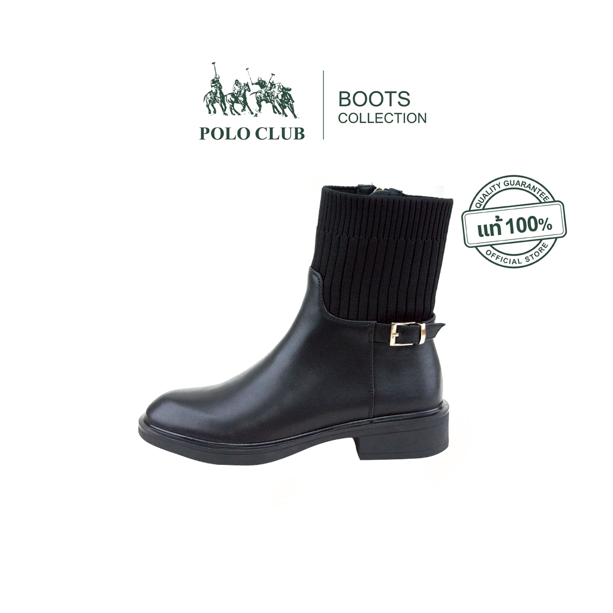Polo Club Genuine Leather Boots, Model Bo-6001, Black | Women's Boots Fashionable Shoes, 1.5 Inch High Heels, 100% Genuine Leather, Comfortable to Wear. ราคา 4,600 บาท*ส่งฟรี