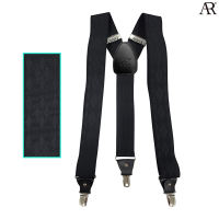 ANGELINO RUFOLO Suspenders(สายเอี๊ยม) 3.5CM. รูปทรงYแบบปรับความยาวได้ คุณภาพเยี่ยม ดีไซน์ ลวดลายในตัว สีดำพื้น