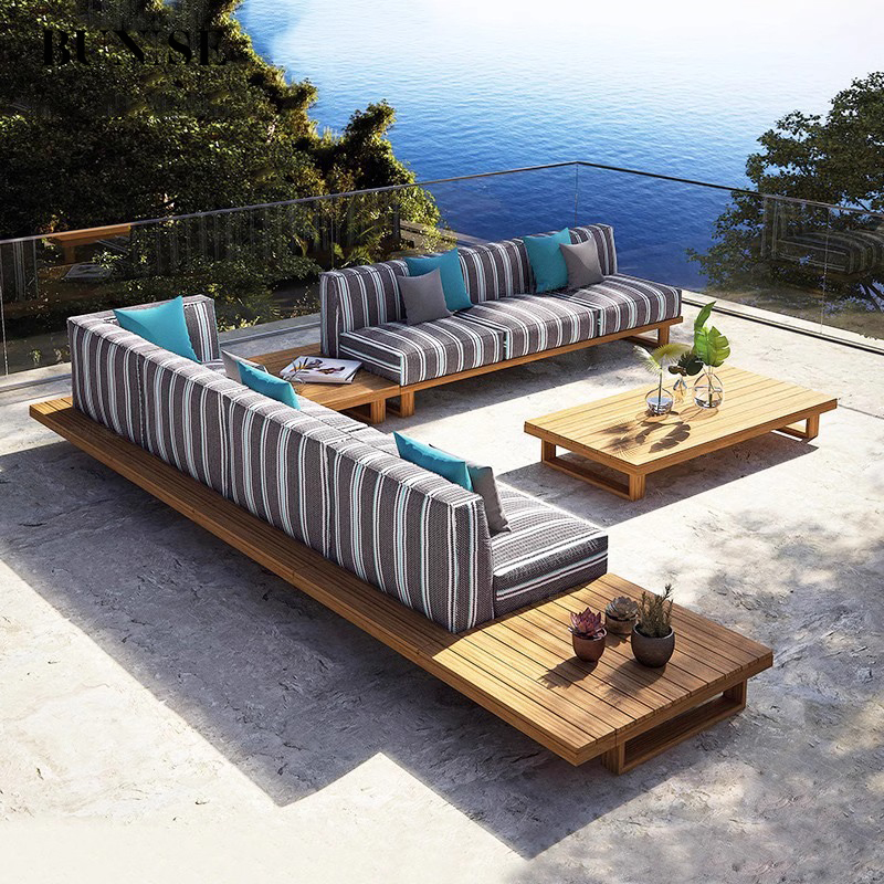 BUNISE Teak Outdoor Sofa P39 - Weather-Resistant Solid Wood Furniture for Villas, Patios, and Gardens