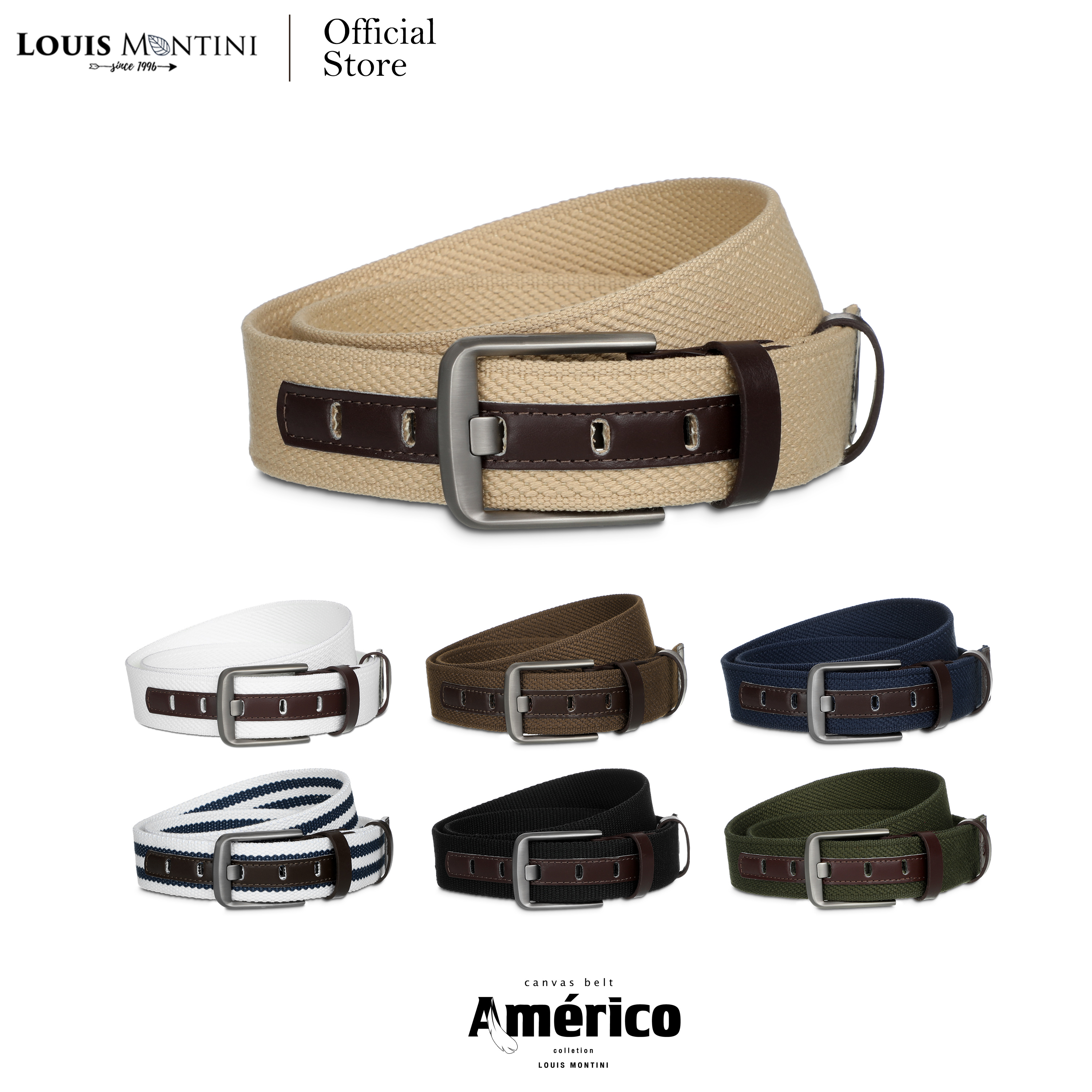 Louis Montini (Americo) Canvas belt with genuine leather Cotton belt for men MCT22 ราคา 179 บาท*ส่งฟรี