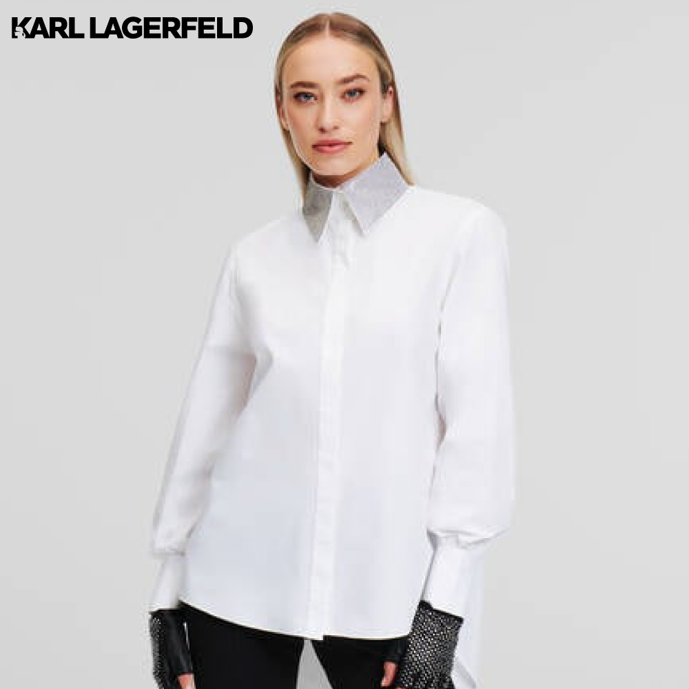 KARL LAGERFELD - KARL ESSENTIALS RHINESTONE COLLAR SHIRT 245W1601 ราคา 12,900 บาท*ส่งฟรี