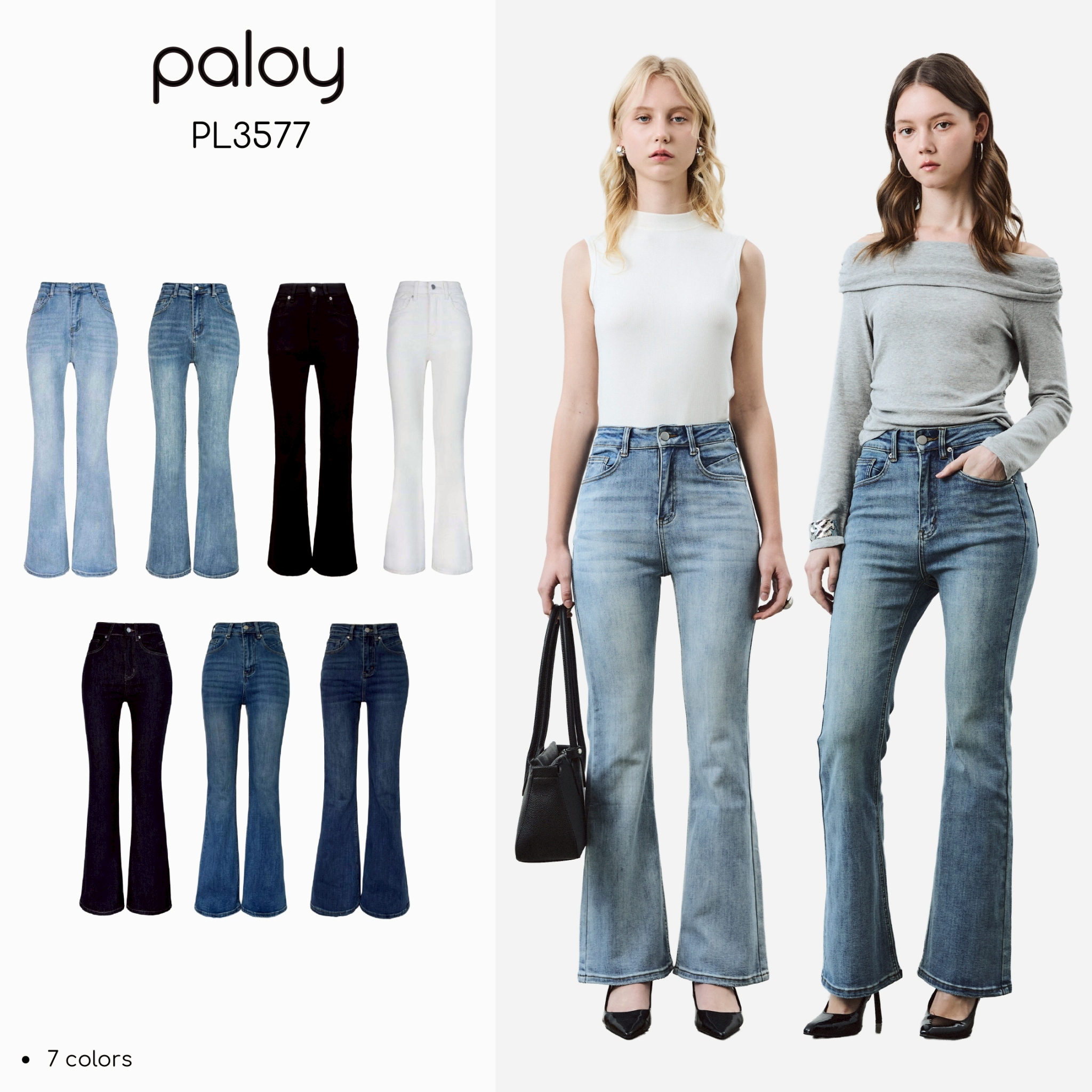 Pp3577 High-Waisted Bootcut Jeans. Very Beautiful Shape. There Are Many Colors to Choose From. ราคา 790 บาท*ส่งฟรี