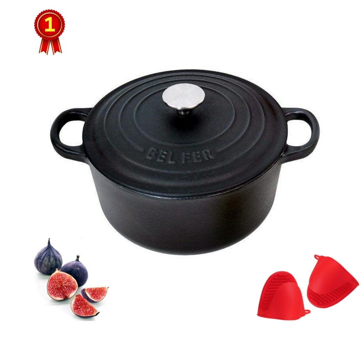 Overmont Cast Iron Dutch Oven with dual use Skillet lid for Oven,  Induction, Electric, Grill, Stovetop, (3.2QT Pot, 10.5 inches)