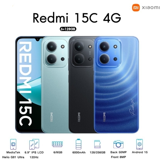 Xiaomi Redmi 15C Ram 6GB / Rom 128GB จอ 6.9 HD+ แบตเตอรี่ 6000mAh เครื่องศูนย์ไทย รับประกัน 15 เดือน ราคา 3,899 บาท*ส่งฟรี