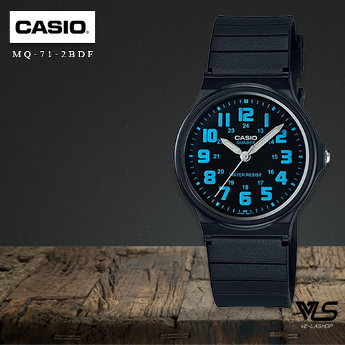 รูปภาพเพิ่มเติมเกี่ยวกับ Velashop Casio นาฬิกาข้อมือผู้ชาย  สายเรซิ่น รุ่น MQ-71-2BDF, MQ-71-2B, MQ-71 - สีดำหน้าปัดน้ำเงิน