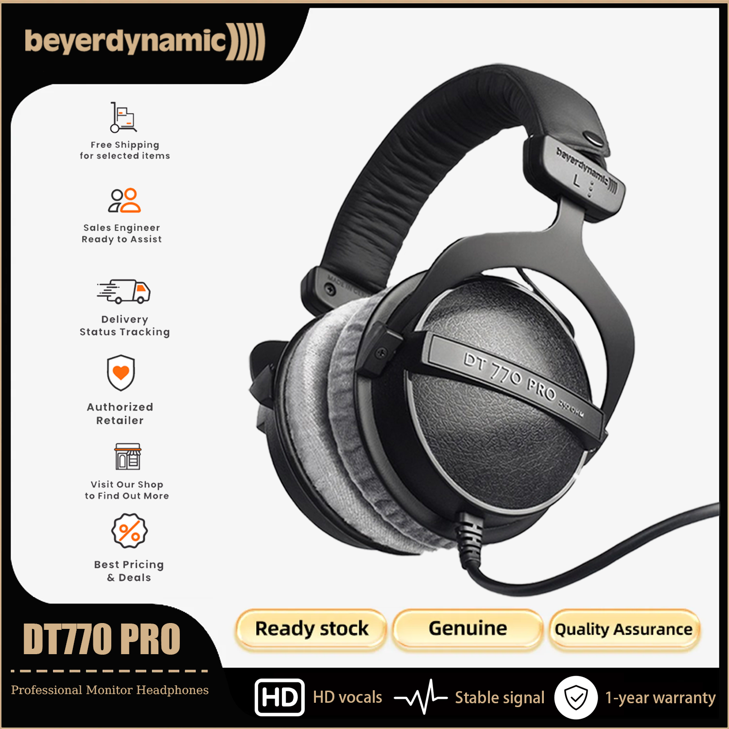 Beyerdynamic DT770 Pro Professional Monitor Headset เหมาะสำหรับ Studio Music Studio Monitor