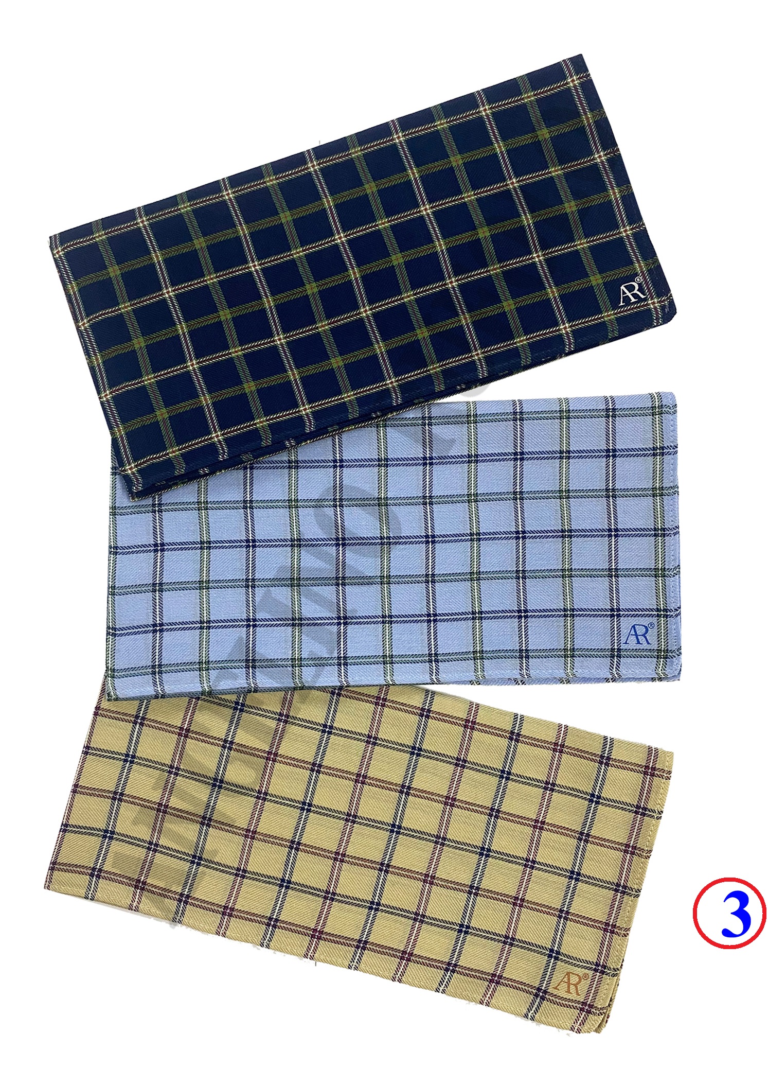 ANGELINO RUFOLO Handkerchief (ผ้าเช็ดหน้า) ผ้า 100% COTTON คุณภาพเยี่ยม ดีไซน์ Scot สีกรมท่า/สีฟ้า/สีกากี