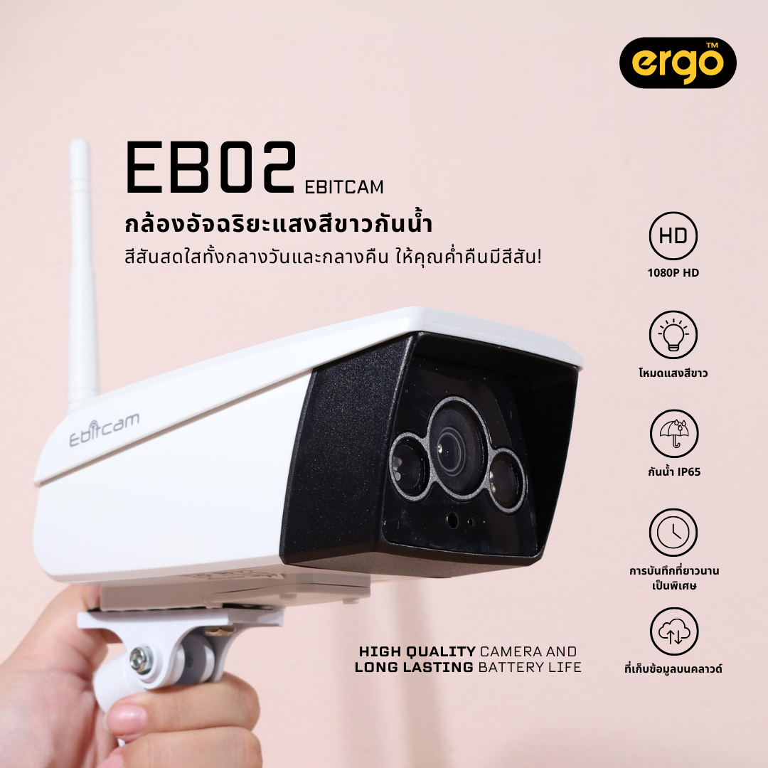 Ebitcam Camera EB02 Ai 2MP กล้องวงจรปิด ภาพชัด HD1080P ดูผ่านแอพ Ebitcam ตั้งในหรือนอกอาคารได้ ราคา 399 บาท*ส่งฟรี