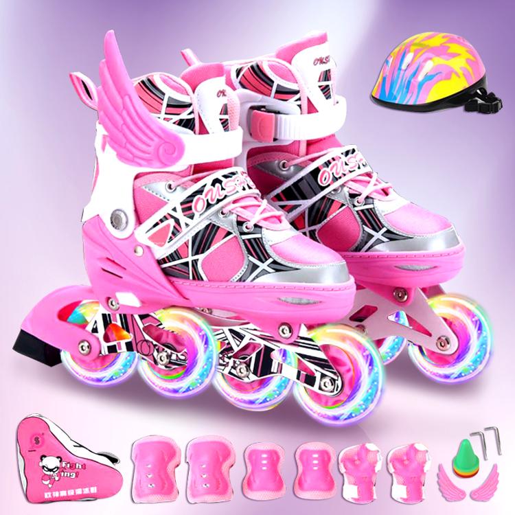 รองเท้าสเก็ต โรลเลอร์เบลด Roller Blade Skate รุ่น S=31-34 M=35-38 L=39-42 1ชุด-/blue/Pink