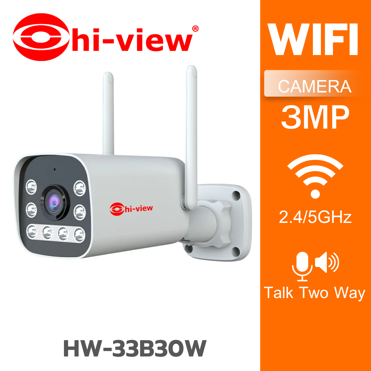 Hiview Wireless Camera Model Hw-33B30W, Sharp Resolution 3 Million Pixels. Waterproof, Rainproof, Can Be Installed Outside. Color Images with Microphone. ราคา 1,281 บาท*ส่งฟรี