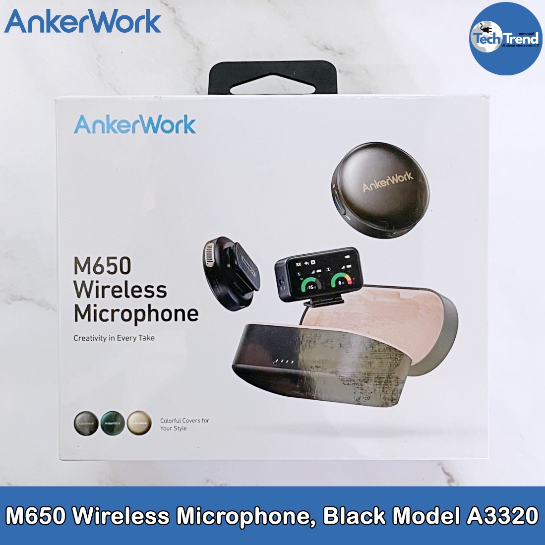 (AnkerWork) M650 Wireless Microphone, Black Model A3320 ไมโครโฟนไร้สายแบบหนีบเสื้อ พร้อมกล่องชาร์จ ตัดเสียงรบกวน พกพา ราคา 16,450 บาท*ส่งฟรี