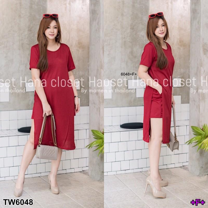 TW6048 Set #สาวอวบ เสื้อตัวยาวผ่าข้าง+กางเกงขาสั้น * สินค้าวัดตามขนาดจริง กดสั่งได้เลยคะ