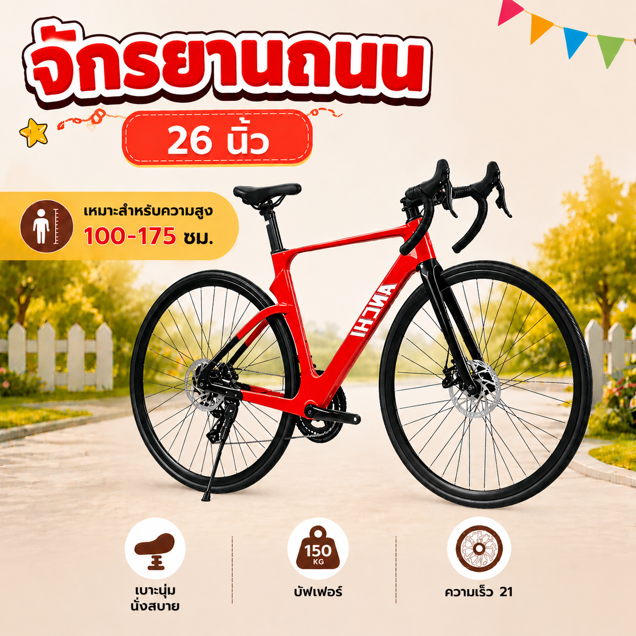 Anchi 21-Speed Bicycle, Road Bike, 700C 26-Inch Road Bicycle, Racing Bicycle, Road Bicycle, Zinc-Magnesium Alloy Frame. ราคา 9,889 บาท*ส่งฟรี