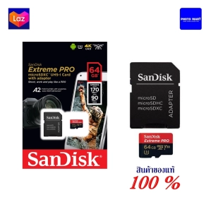 สินค้า SanDisk Extreme Pro microSDXC 64GB A2 ความเร็วสูงสุด อ่าน 170MB/s เขียน 90MB/s