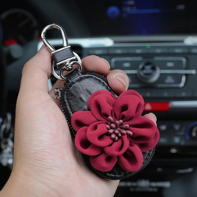 New-Flower-Keys-Holder-Organizer-Leather-Key-Wallet-Case-Car-Zipper-Key-Case-Bag-Pouch-Purse