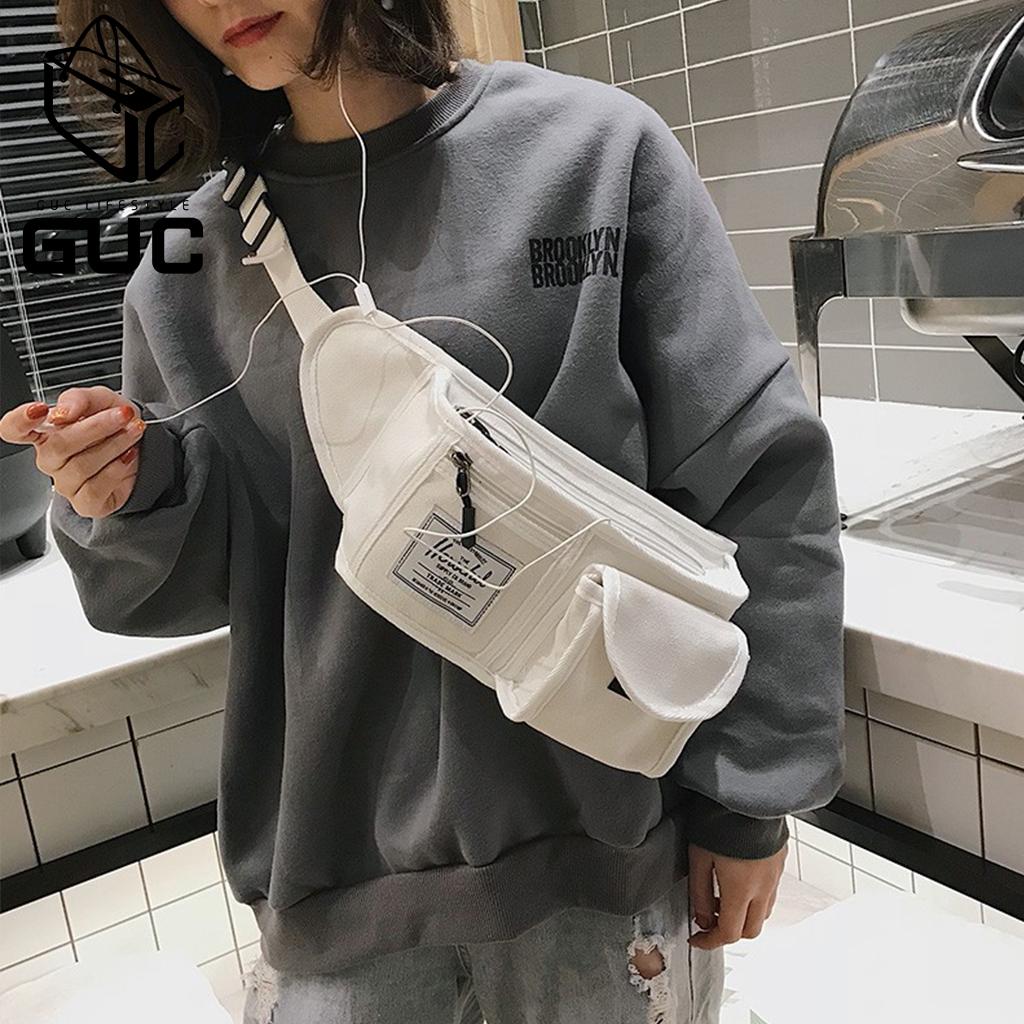 พิเศษ กระเป๋าคาดอกผ้าแคสวาสสุดเท่ช่องเยอะ(B874)