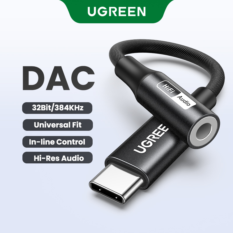 UGREEN USB C to 3.5mm Headphone Adapter with DAC Chip 32Bit/384KHz Hi-Res Hifi for Samsung S24 Ultra iPhone 15 Pro Max Laptop iPad Pro Model: 25836 ราคา 368 บาท*ส่งฟรี