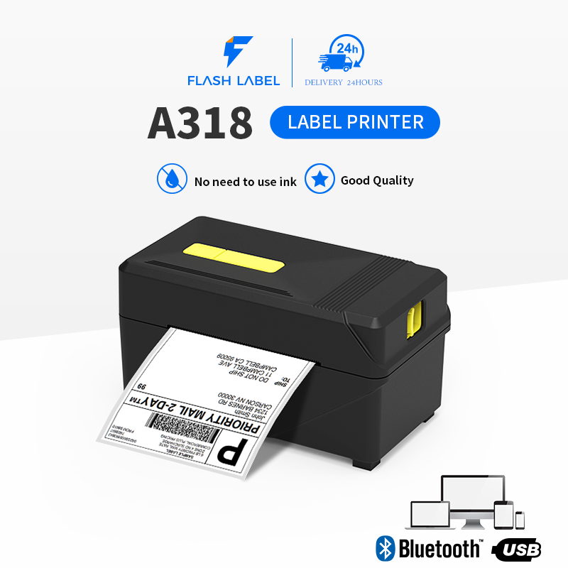 (พร้อมส่ง)FlashLabel A318 Printer เครื่องปริ้นเตอร์ 3 นิ้ว USB+Bluetooth Thermal Printer A7 พิมพ์ใบปะหน้า เครื่องปริ้นสติกเกอร์ ราคา 990 บาท*ส่งฟรี