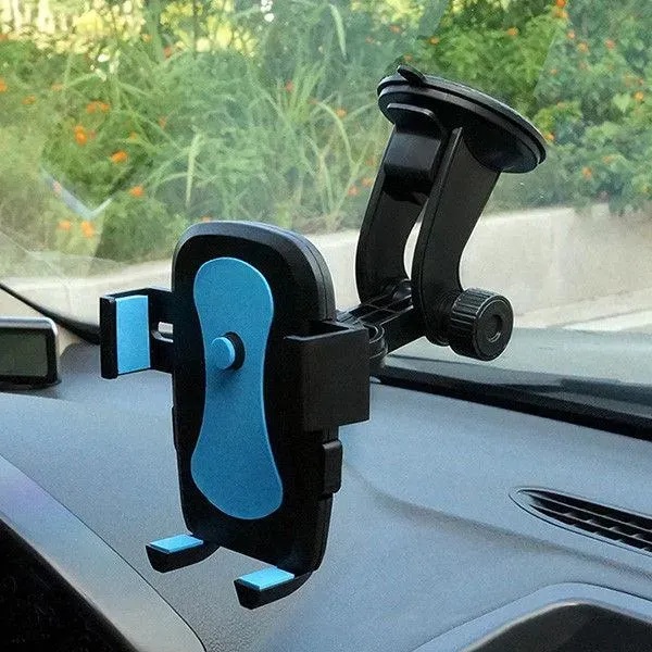Car Phone Holder Supports All Smartphone Models, Attaches to the Windshield, Adjustable, Has Anti-Slip Rubber.