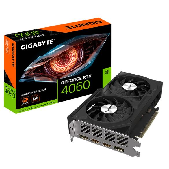 VGA (การ์ดแสดงผล) GIGABYTE GEFORCE RTX 4060 WINDFORCE OC 8G - 8GB GDDR6 (GV-N4060WF2OC-8GD) ราคา 11,740 บาท*ส่งฟรี