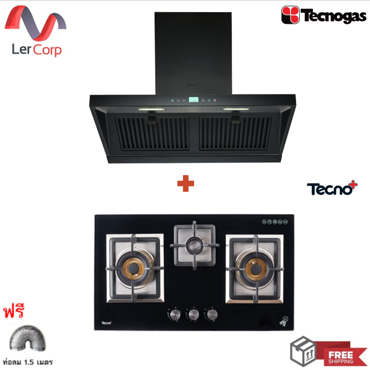 (Tecno) เครื่องดูดควันแบบติดผนัง 90 ซม. TCH 90-N2 สีดำ + เตาแก๊ส 3 หัวเตา แบบฝังเฟอร์นิเจอร์ TNP HB 3079 GB ฟรีท่อลม 1.5 ม. ราคา 20,900 บาท*ส่งฟรี