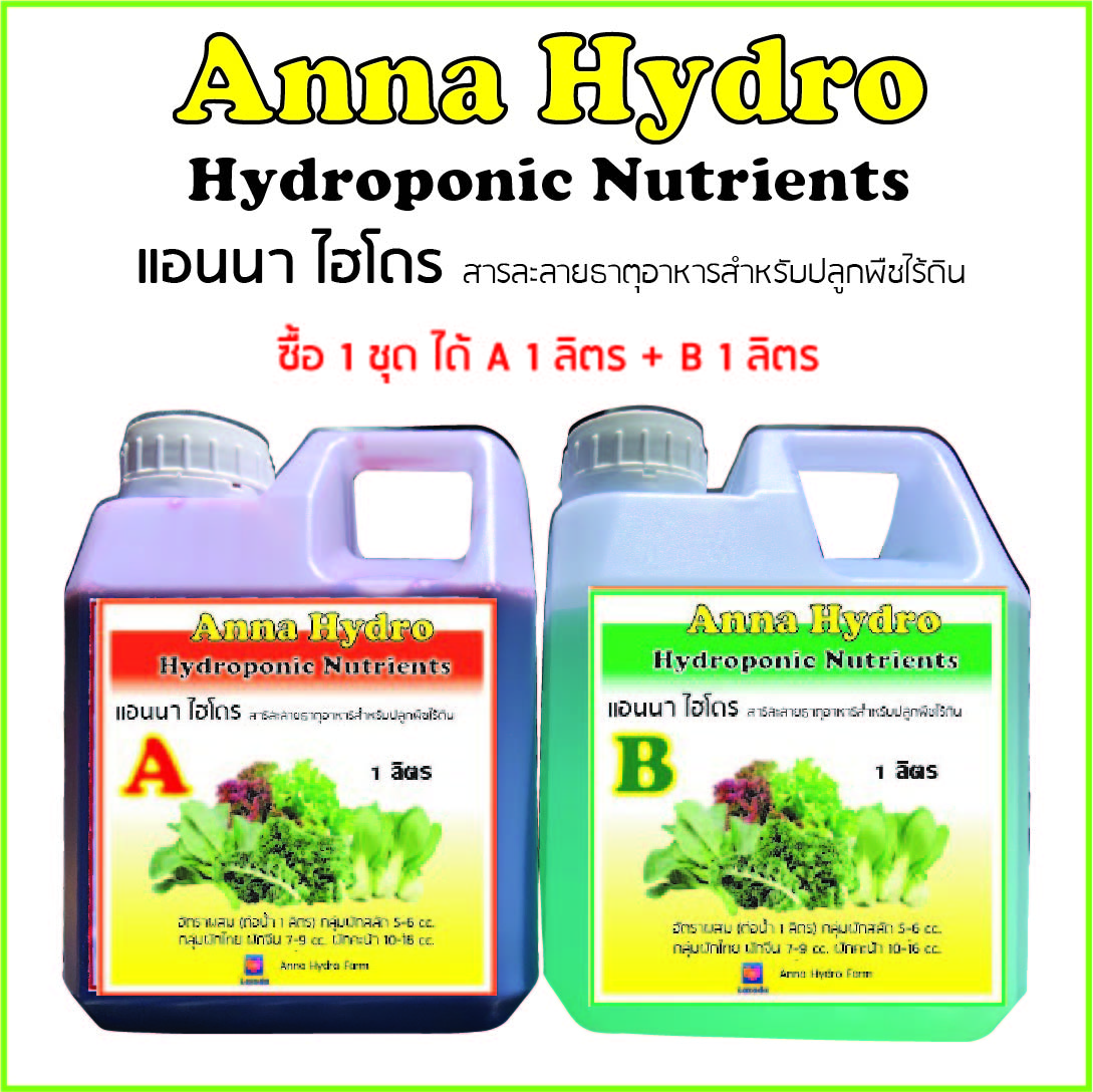 ปุ๋ย AB ไฮโดรโปนิกส์ Anna Hydro ขนาด 1 ลิตร ซื้อ 1 ได้ 2 (A+B)