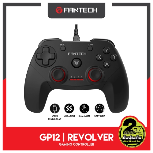 FANTECH GP12 REVOLVER Gaming Controller น้ำหนักเบา ระบบ X-input มาพร้อมกับด้ามจับพื้นผิวยาง จับถนัดมือ ในรูปแบบ PLAYSTATION ใช้ได้กับ PC/LOT PS3