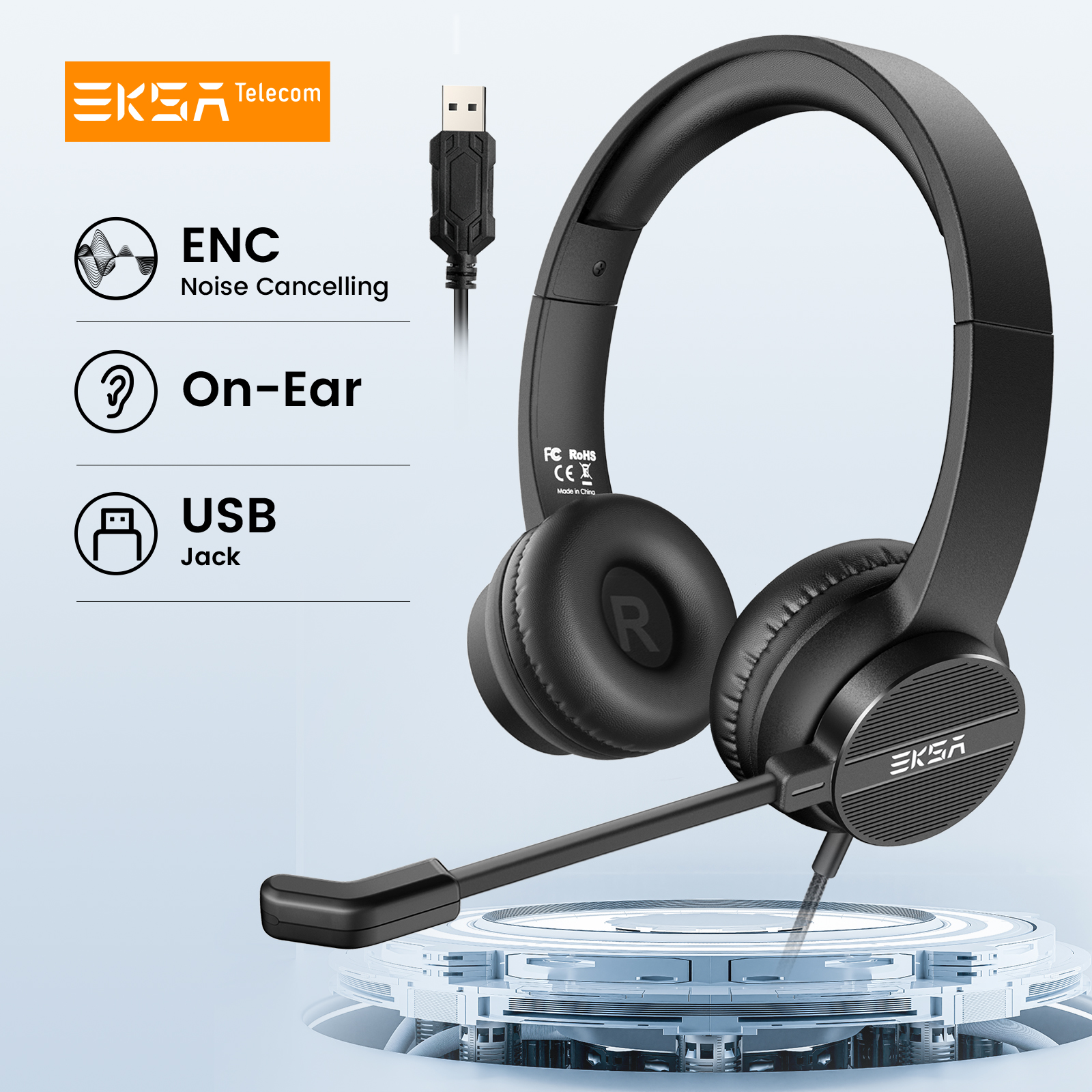 EKSA H12E Office Headset On-Ear USB Wired Computer Headphones with Microphone ENC Call Center Headset Gamer for PC Laptop Skype ราคา 554 บาท*ส่งฟรี