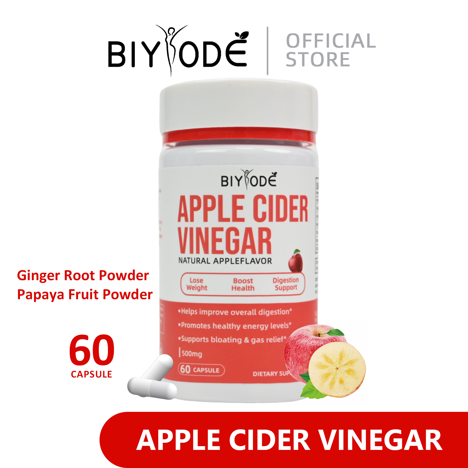 BIYOED Apple Cider Vinegar Gummies Food Supplements 1200mg ประกอบด้วยวิตามิน ป้องกันอาการท้องผูก ลดน้ำหนัก 60 เม็ด ราคา 159 บาท*ส่งฟรี