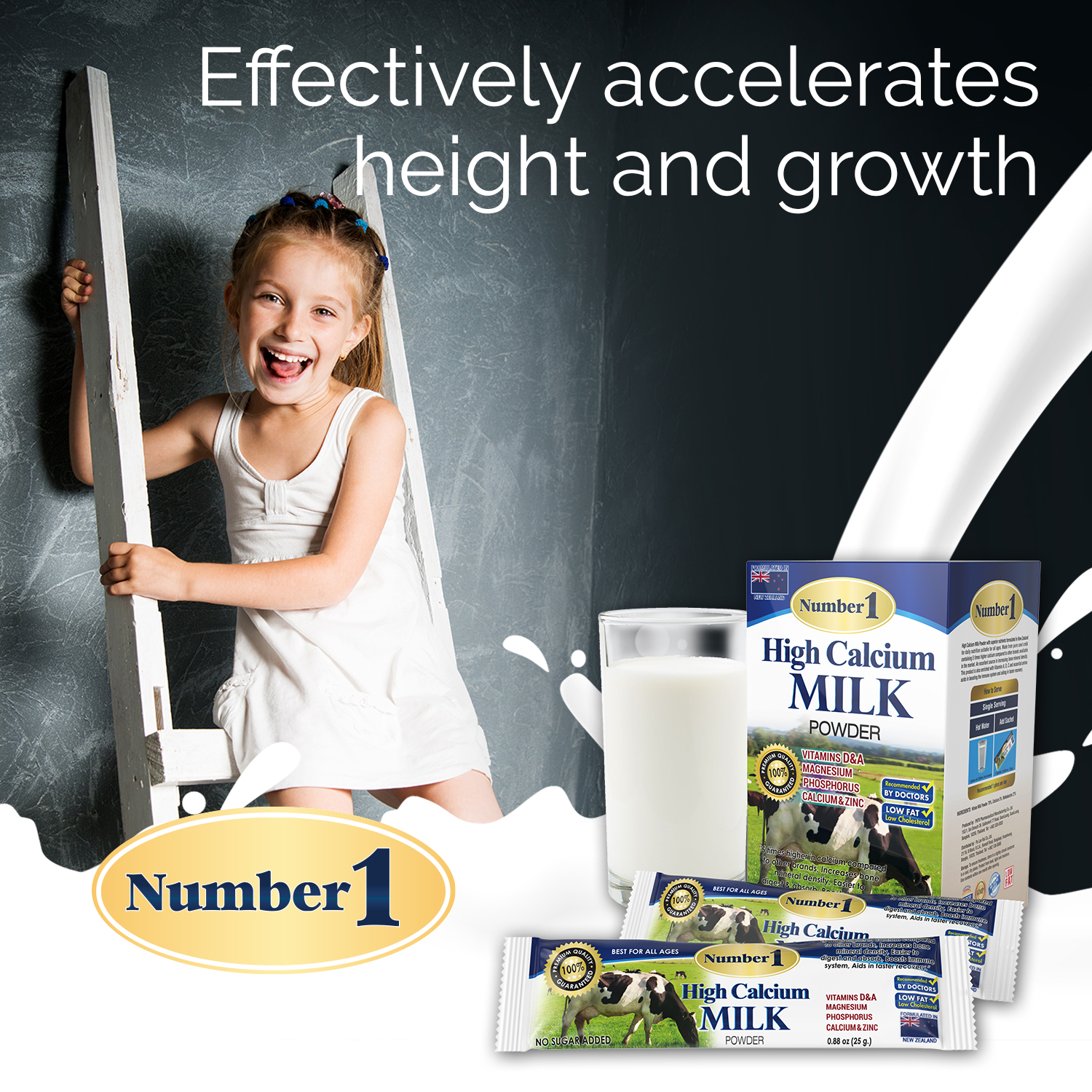 นมผงแคลเซียมสูง High Calcium Milk Number One นมผงไฮแคลเซียม นมเพิ่มความสูง นมผงนำเข้าจากนิวซีแลนด์ 1 กล่อง x 15 ซอง x 25 กรัม ราคา 324 บาท*ส่งฟรี