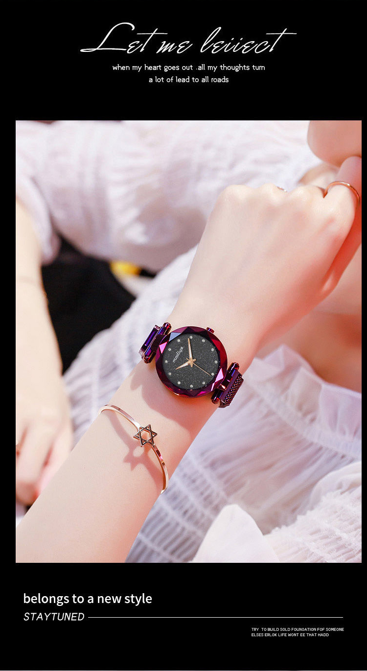 รายละเอียดเพิ่มเติมเกี่ยวกับ Fashion Watch ถูกมาก นาฬิกาสไตล์เกาหลี นาฬิกา ผู้หญิง สวย แฟชั่นผู้หญิง สีน้ำตาล ทอง ดำ ม่วง น้ำเงิน แดง หน้าปัด ดาว จักรวาล กาแล็กซี่