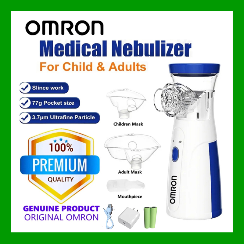 เครื่องพ่นยาละอองฝอย เครื่องผลิตออกซิเจนแบบพกพา Omron Nebulizer สำหรับเครื่องพ่นยาหอบหืด หน้ากากและหัวฉีดละอองแบบพกพาแบบชาร์จไฟได้และน้ำหนักเบา