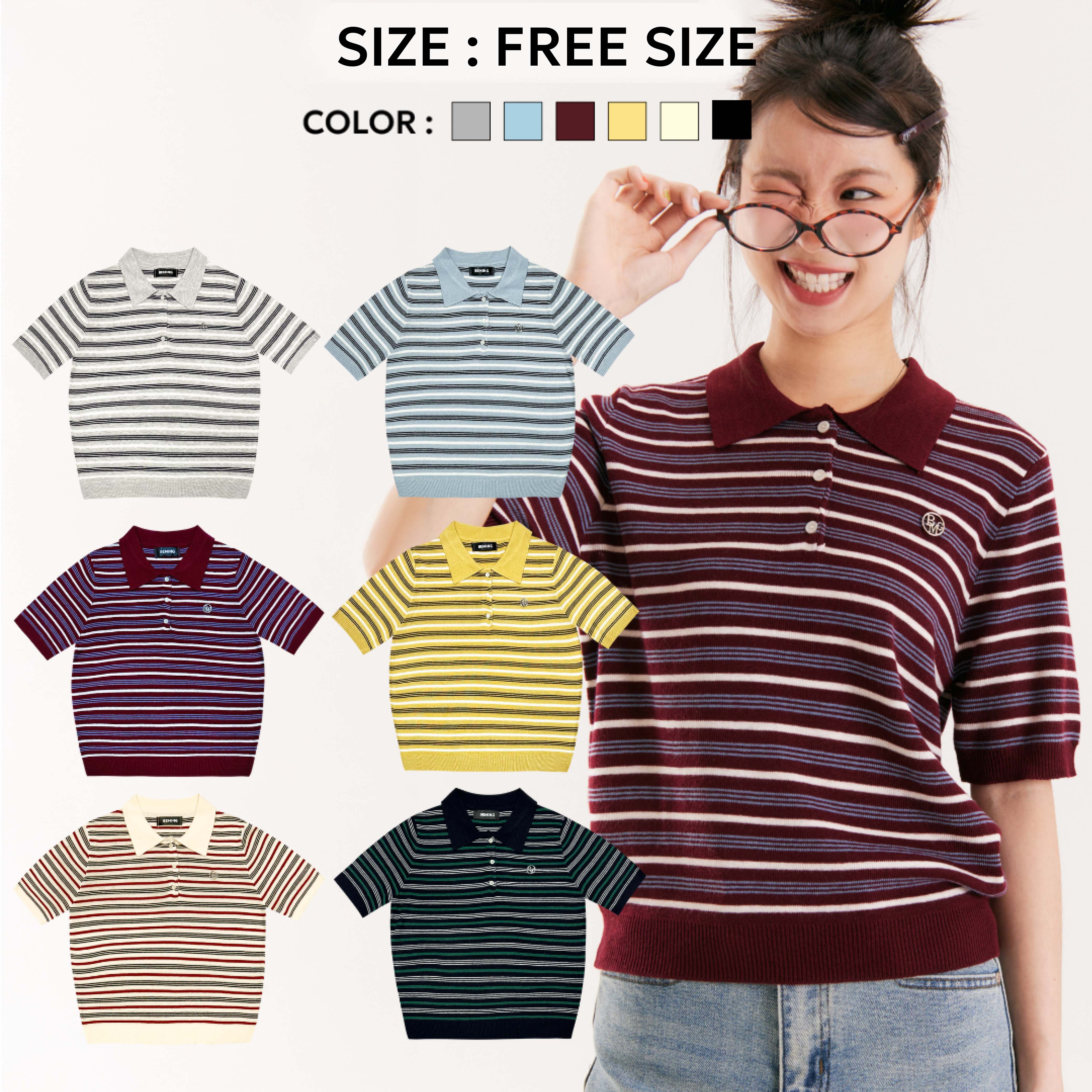 Bemingtop912(Freesize)-Candy Stripe Polo – ลายทางสดใส ใส่ยังไงก็น่ารัก! ราคา 445 บาท*ส่งฟรี