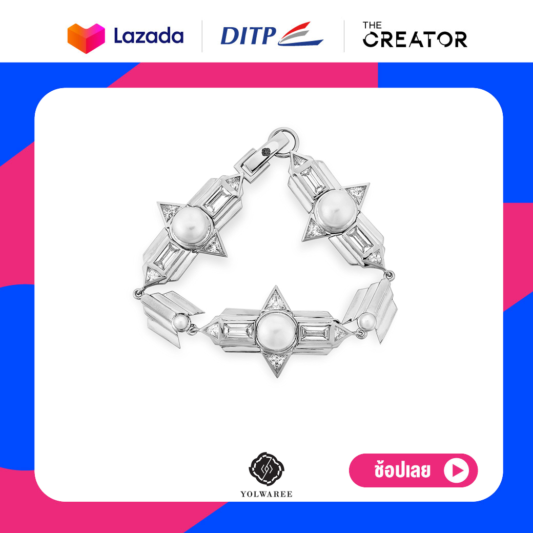 YOLWAREE - BABYLON BRACELET ข้อมือเงินแท้ ประดับมุกน้ำจืดและเพชรคิวบิกเซอร์โคเนีย (Freshwater pearl and The stones are Cubic Zirconia ) ราคา 11,500 บาท*ส่งฟรี