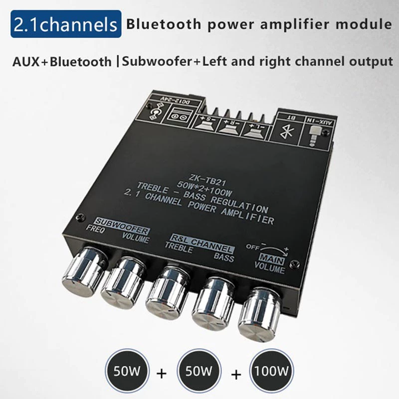 ZK TB21 32-pinชิปขนาดใหญ่5.0เครื่องขยายเสียงบลูทูธ2*50W เครื่องขยายเสียงซับวูฟเฟอร์สนับสนุน100W ชิป TPA3116D2 2.1ch ระบบ ราคา 359 บาท*ส่งฟรี